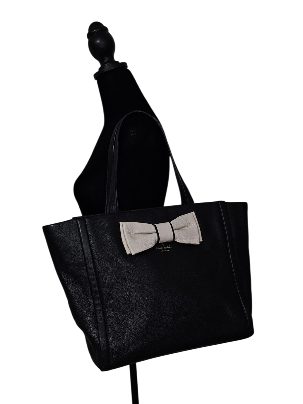 Kate Spade Black Pebbled Leather Bow Tote | Magnetic Snap | Dust Bag | EUC - Picture 3 of 11